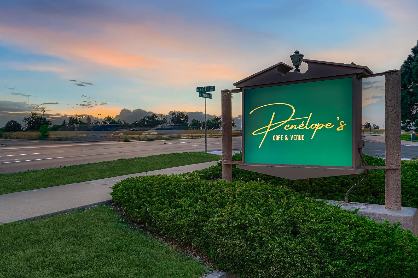 Penelope's Venue Exterior - Front facade with landscaping